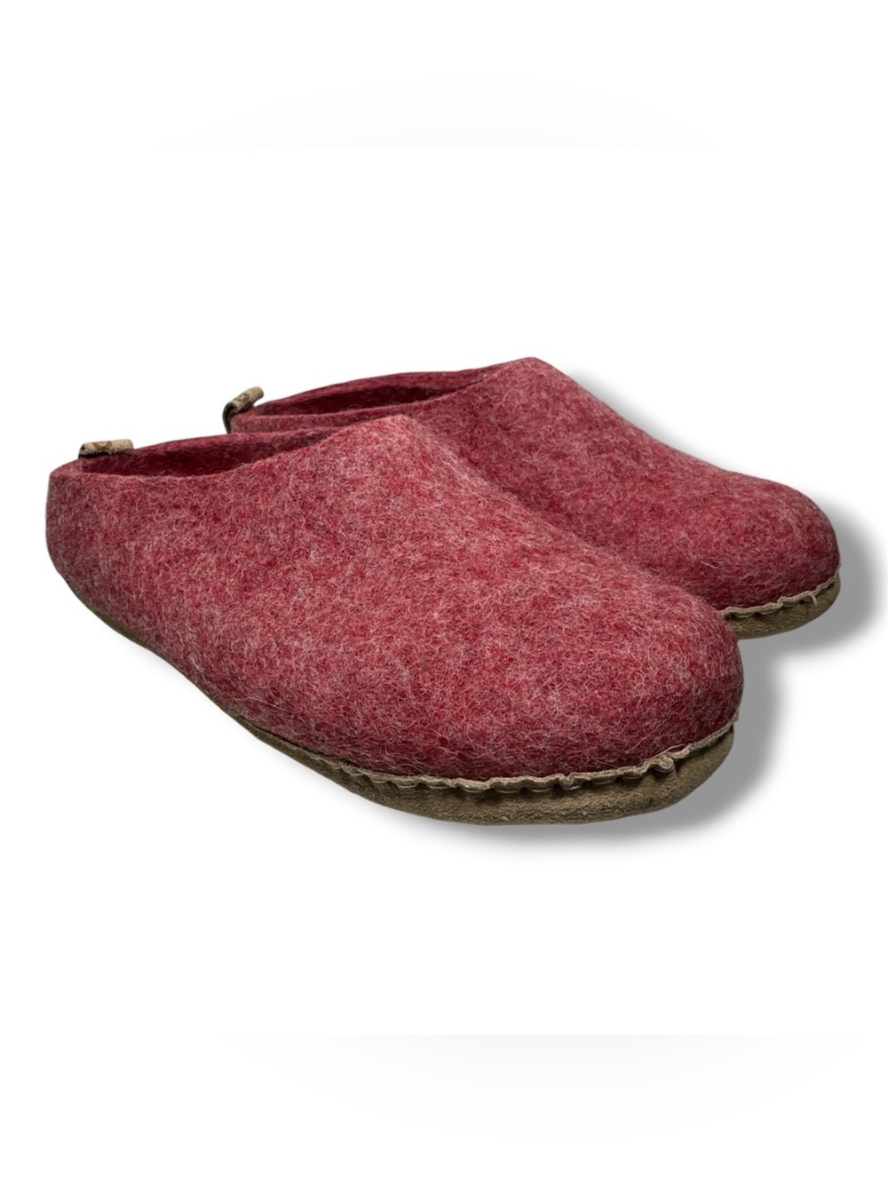 Woollys Wool Slipper Shoes 36 US Women 6 Cherry Pink Leather Sole Handmade